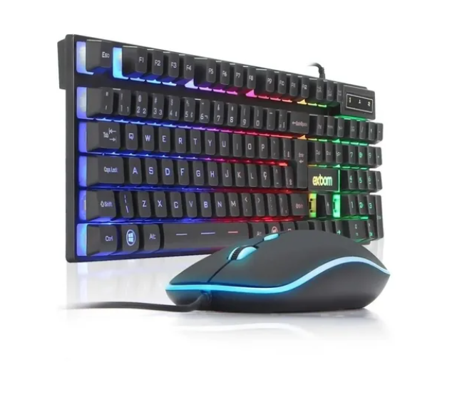 KIT TECLADO COM MOUSE LED RGB ABNT EXBOM BK-G550 EXBOM
