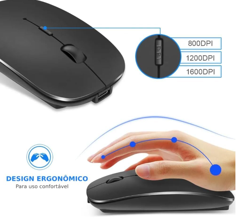 MINI MOUSE SEM FIO RECARREGÁVEL COM LED RGB