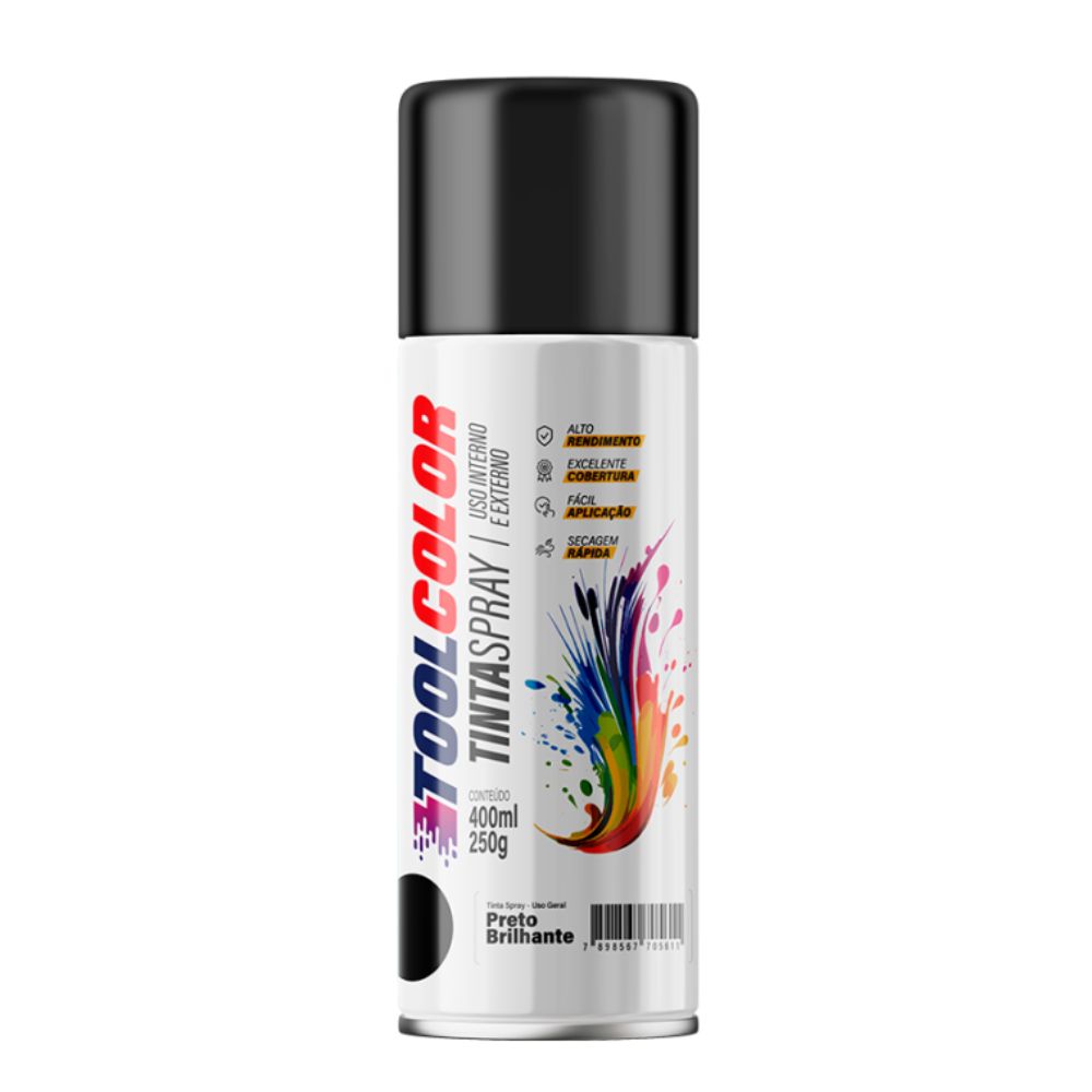 TINTA SPRAY 400ML TOOLCOLOR UG PRETO BRILHOSO