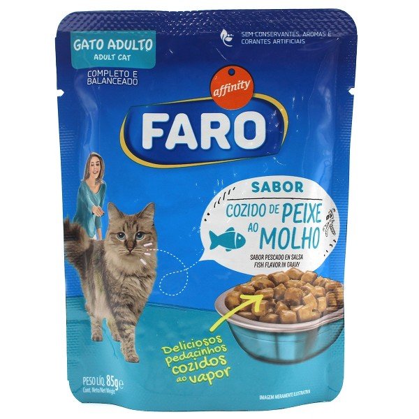 Ração Sachê Gato Adulto Sabor Cozido de Peixe Ao Molho Faro 85G