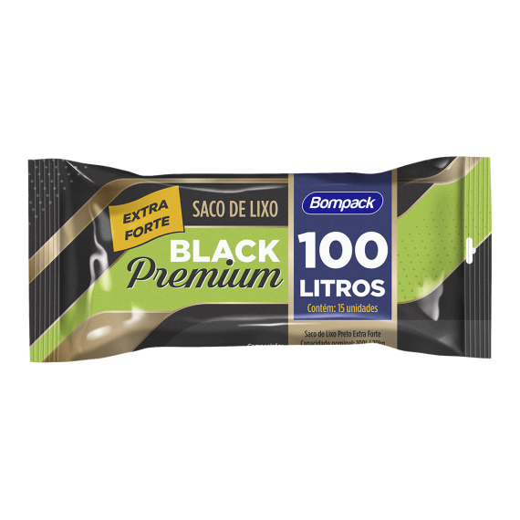 SACO LIXO PRETO 100 LT REFORCADO PREMIUM C/ 15 UND BOMPACK