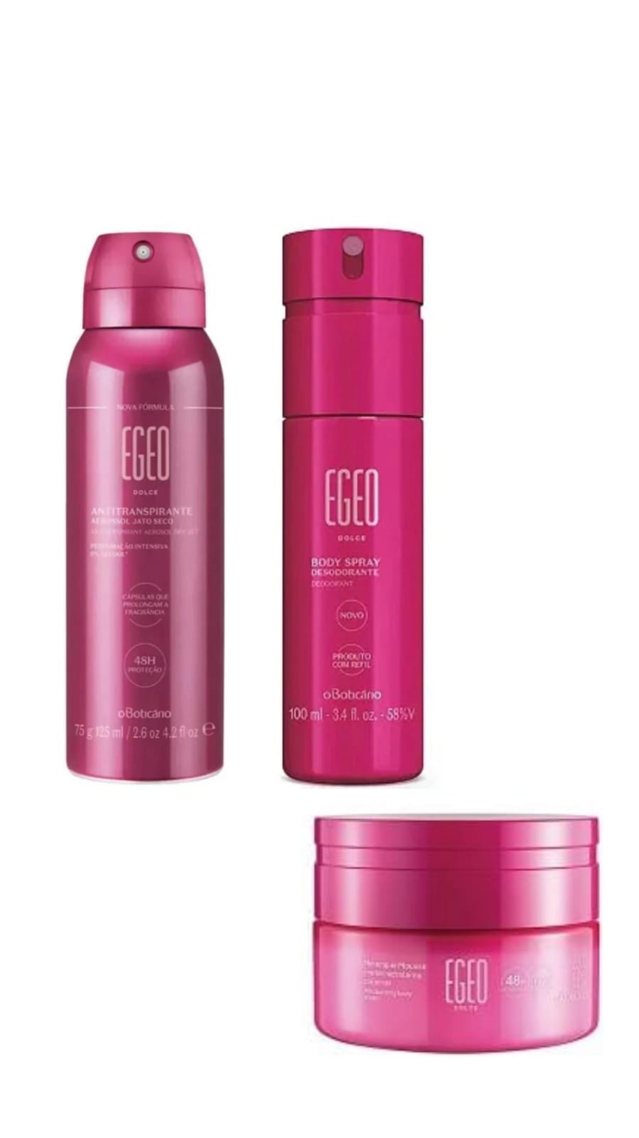 Kit Egeo Dolce Body Splash, Merengue Mousse e desodorante Aerosol