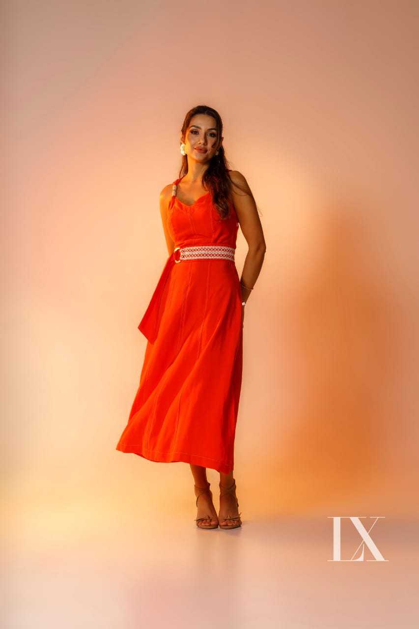 VESTIDO MID LUXO LARANJA M