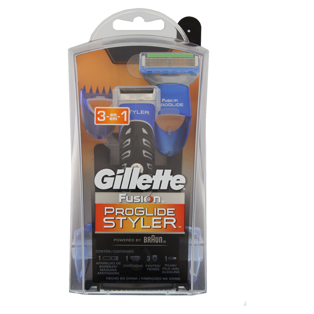 Aparelho De Barbear, 1 Carga, 3 Pentes E 1 Pilha Gillette Fusion Proglide Styler