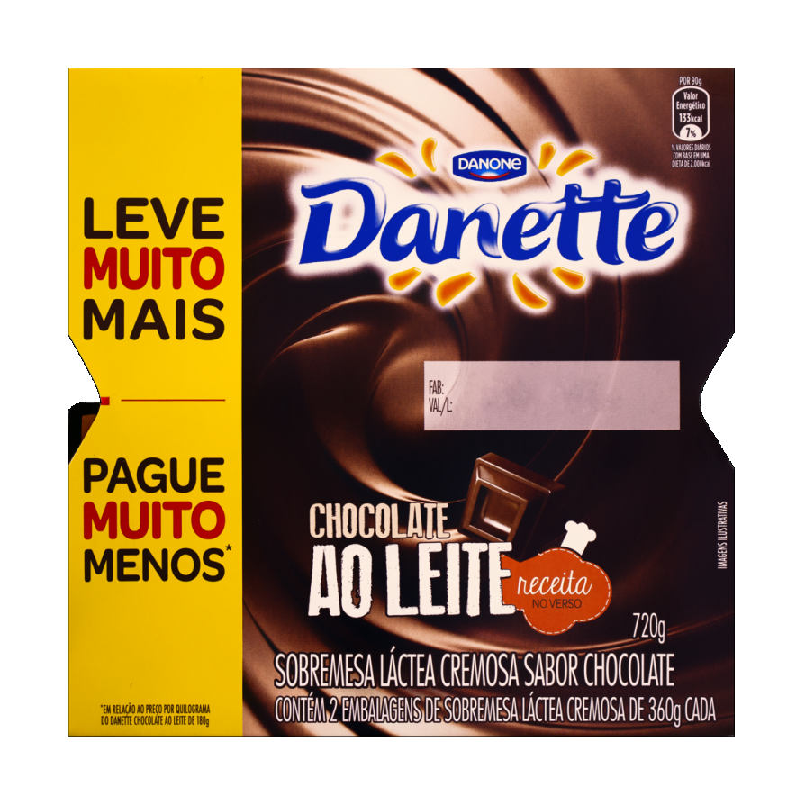 Sobremesa Láctea Cremosa De Chocolate Danette Bandeja 720g 2 Unidades