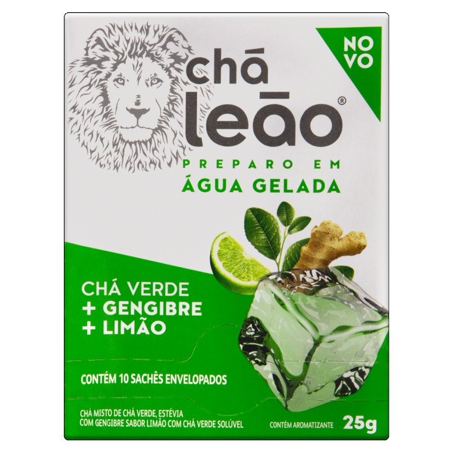CHA VERDE GENGIBRE E LIMAO CHA LEAO 25G 10 UNIDADES